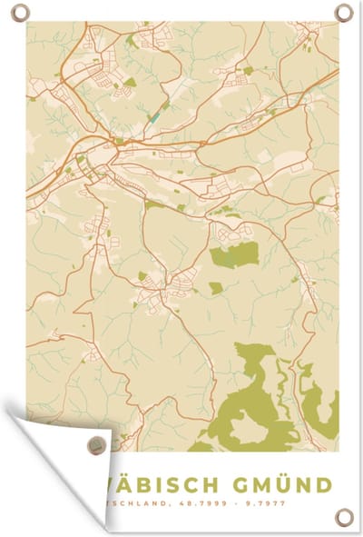 Muurdecoratie Kaart - Schwäb Gmünd - Vintage - Plattegrond - Stadskaart - 120x180 cm - Tuinposter - Tuindoek