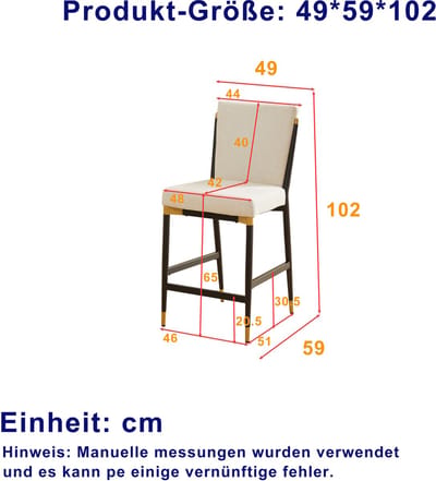 Set van 2 barkrukken op aanrechthoogte, Scandinavische keukenbar met rechthoekige voetensteun, zwart-goudkleurig frame en crèmekleurig stoffen kussen voor keukeneiland/bar