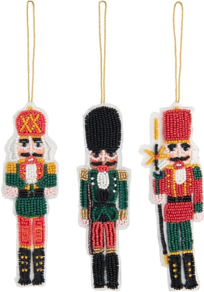 J-Line hanger Notenkraker Kralen - textiel - kerstrood/donkergroen - 3 stuks