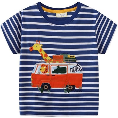 Zomer Nieuw Jongens T-shirt Cartoon Bus Jongens Onderhemd Puur Katoen Europees en Amerikaans Kinder T-shirt 80cm blue
