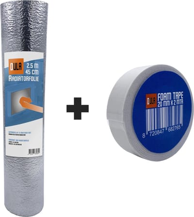 DULA Radiatorfolie -2,5 m x 45 cm - 1 rol met dubbelzijdig tape - Isolatiefolie