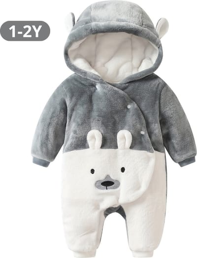 Livano Romper - Berenpakje Baby - Winterpak - Onesie - Teddy - Pakje - Jongen - Meisje - 1-2 Jaar - Grijs