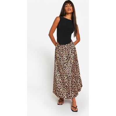 boohoo Dames Leopard Puff Ball Maxi Rok | Luipaardprint | Maat: 34