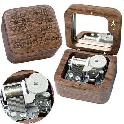 Muziekdoosje Hout - Melodie Doosje - Cadeau Geven - Sankyo Beweging - 7 cm - Natuurlijk Hout