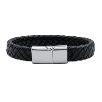 Marama - Herenarmband Ivar Zwart - Sluiting Metaal Zilver - The Nordic Collection - RVS - vegan gevlochten leer - schuifsluiting - robuuste armband mannen - luxe geschenkverpakking