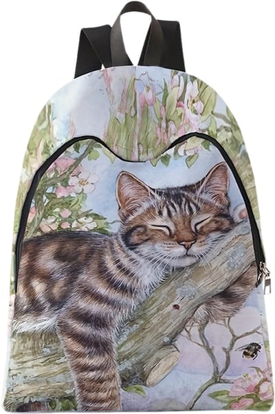 Katten Rugzak | Kattenpatroon Rugtas | Poes Rugzak | Kat op de Tak Rugzak | Schattige Rugzak | Dieren Rugzak | Rugzak Meisjes | Rugzak Jongens | Mooie rugzakken met Kat | 15 - 20 liter | Kinder Rugzak