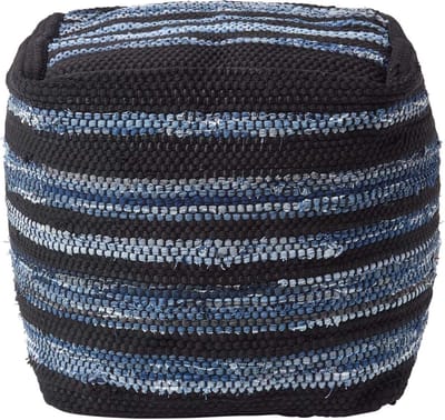 Homescapes Denim poef Texas - zitkubus blauw gestreept, 40x40 cm