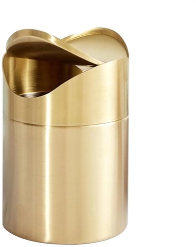 Kleine vuilnisemmer - Afvalmandje tafel - Afval verzamelen - Schommeldeksel ontwerp - 1.5 liter - Goud