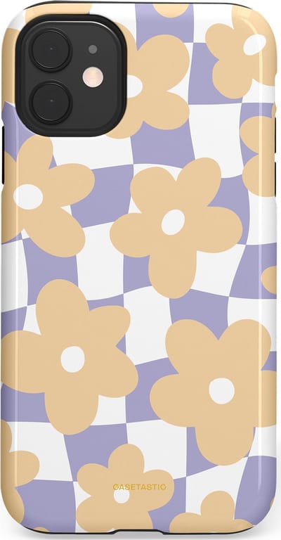 Casetastic hoesje geschikt voor Apple iPhone 11 - Dubbellaagse bescherming - Madeliefjes feest - Fashion Case - Zand Wit Lila Zilver