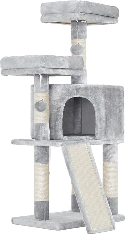 Krabpaal - 115 cm - Krabplank - Met 2 platformen - Met grot - Lichtgrijs