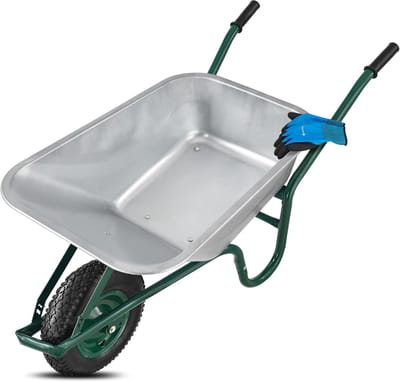Kruiwagen Tuin - Transportkar - Zwaar Werk - Verzinkte Bak - 100 Liter - Groen Zilver