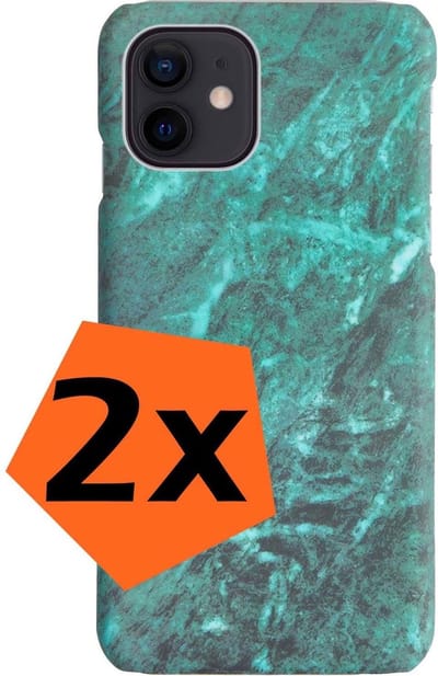 Hoesje Geschikt voor iPhone 11 Hoesje Marmeren Case Hardcover Hoes Marmer - Hoesje Geschikt voor iPhone 11 Marmer Hoes - Groen - 2 PACK