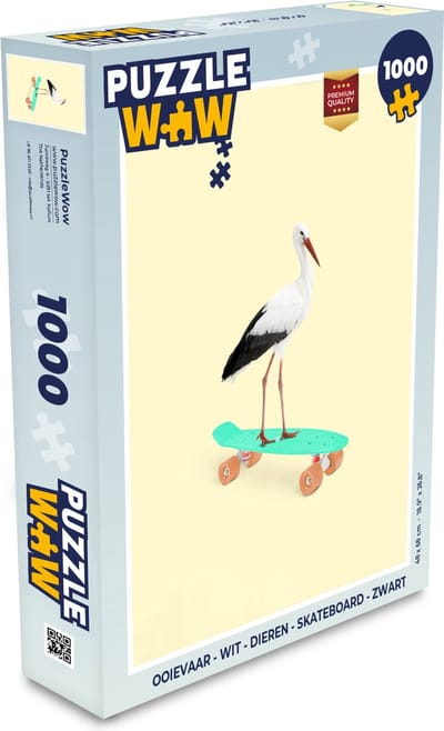 Puzzel Ooievaar - Dieren - Skateboard - Geel - Legpuzzel - Puzzel 1000 stukjes volwassenen