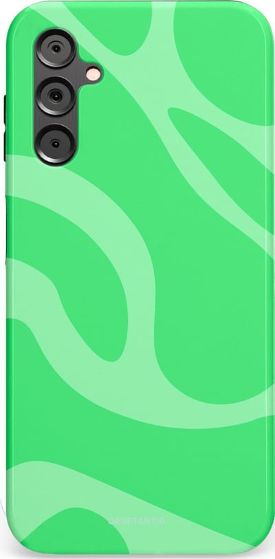 Casetastic hoesje geschikt voor Samsung Galaxy A14 (2023) 5G / Samsung Galaxy A14 (2023) 4G - Dubbellaagse bescherming - Limoen Groene Vloeiende Golven - Fashion Case - Groen