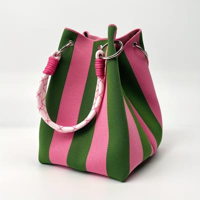 Vintage Multikleurige Retro Handtas - Grote Capaciteit Tote Bag met Gespsluiting & Vaste Band, Gestreept Patroon, Duurzaam voor Werk pink