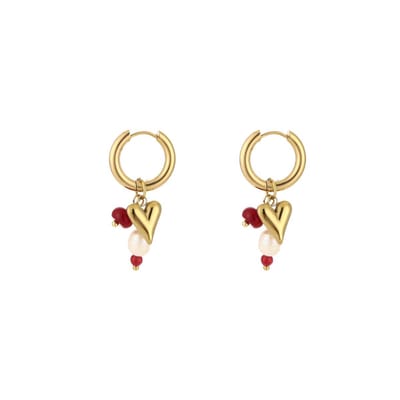 Oorbellen Dangling Heart - Rood - Stainless Steel - Goud