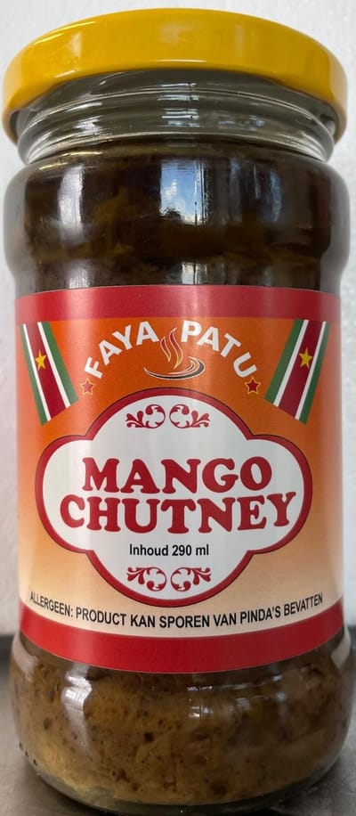 Faya Patu Surinaamse Mango Chutney - zoetzure saus voor gerechten - 290 ml