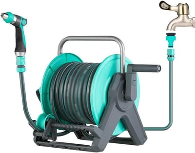 Slanghaspel Kar - Waterleiding Trolley - Tuin Water Geven - Draagbaar en Wandmontage - Inclusief 25m Slang - Blauw