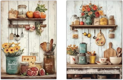 Posters Keuken - Wanddecoratie Set - Keuken Decoratie - Rustieke Boerderijstijl - A4 Formaat - Rustiek