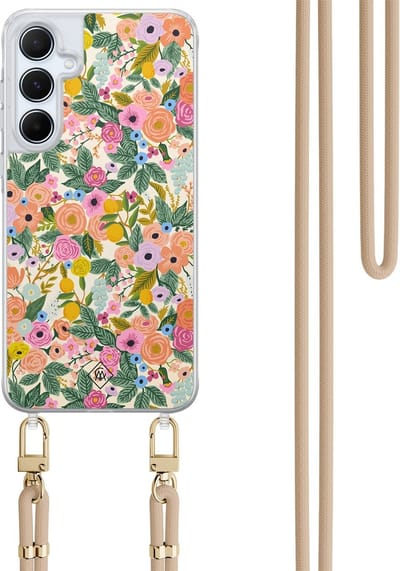 Casimoda® hoesje met koord - Geschikt voor Samsung A35 - Pink Garden - Afneembaar koord - TPU/polycarbonaat - Roze