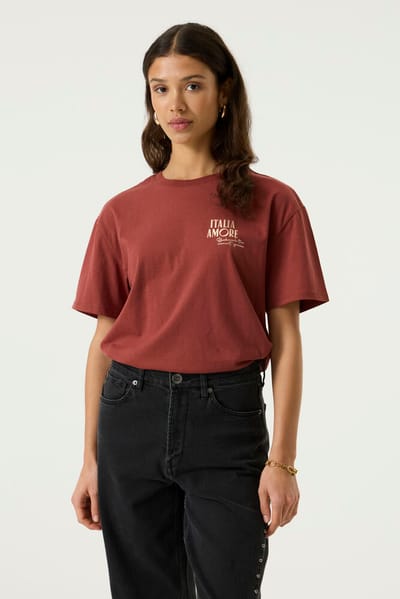 Garcia rode dames t-shirt   Ronde hals   Regular fit   Tekst patroon   Korte mouw Rood M
