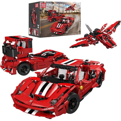 Mold King 10076 Three in One Racing Building MOC Bouwstenen en bouwspeelgoed Auto Geschikt voor kinderen vanaf 8 jaar Speelgoed -718+stuks rood