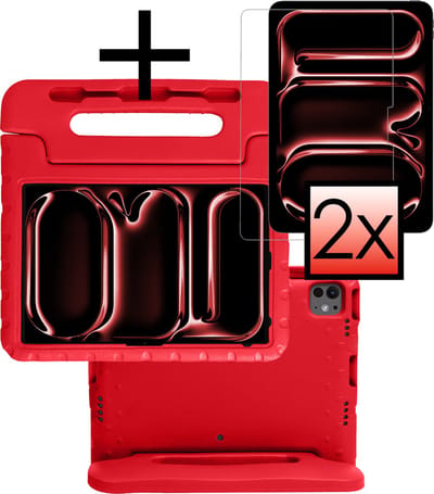 Hoes - Geschikt voor Apple iPad Pro (2024/2025) - 13 inch - Met 2x Screenprotector - Kinderhoes Shockproof Bumper - Kidsproof Case - Tablet Hoesje - Kinder Cover - Rood