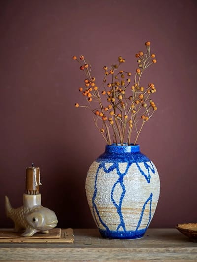 Bloomingville Vaas aardewerk blauw Avon 16cm