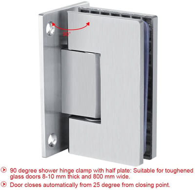 Dailygoods- Douchedeur Scharnier 90 Graden - Wandbeugel - Zwart Staal - Scharnier voor Glas - Automatische Sluiting - 58 mm Bevestigingsafstand