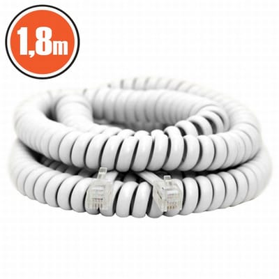 Spiraal Telefoonkabel 1,8 Meter – 4P4C naar 4P4C Modulaire Stekker – Wit – Geschikt voor Vaste Telefoon en Telecommunicatie Apparatuur [20113]