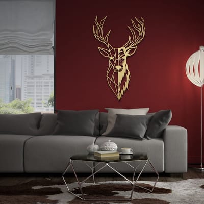 Metalen Wanddecoratie Hertenhoofd – 3D Wandkunst – Wit – 85 x 51 cm