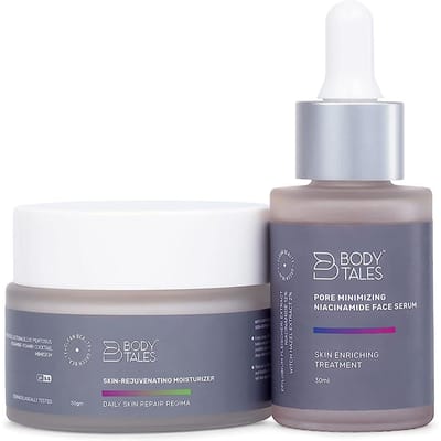 Bodytales Pore Minimaliserende Niacinamide Gezichtsserum en huidverjongende vochtinbrengende crème (Set van 2) 30 ml+50 g schoon