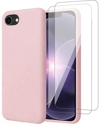 Hoesje geschikt voor iPhone 17e - 2x Screenprotector Glas - Mat Back Case Roze