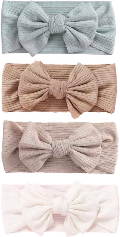 4 Stuks - Baby Meisjes Haarbandjes met Strik (6 mnd - 3 jaar) - Blauw Creme Bruin Taupe