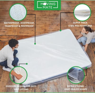 Matrasbeschermer 160 x 200 cm, voor verhuizing en opslag, beschermhoes voor matrassen van 160 x 200 cm, voor opslag matrashoes, robuuste, herbruikbare, scheurbestendige matrastas