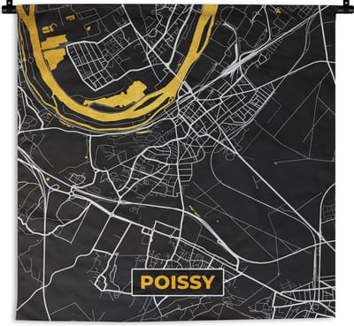 Wandkleed - Wanddoek - Plattegrond – Kaart – Stadskaart – Frankrijk – Poissy - 180x180 cm - Wandtapijt