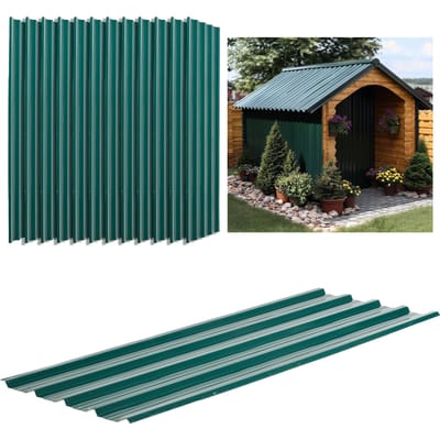 Outsunny set van 12 panelen van gegalvaniseerd weerbestendig staal, groen, mat. Een bord van 129L x 45l cm