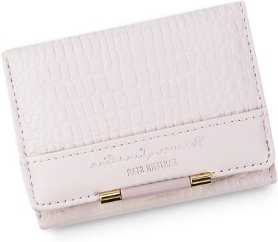 Compacte drievoudige opvouwbare damesportemonnee met meerdere kaartvakken en fotovenster, roze, 10,7 x 8 x 2,2 cm, ideaal voor dagelijks gebruik en reizen