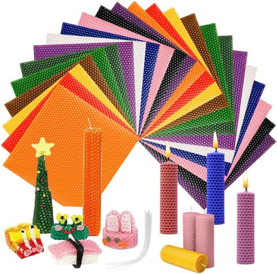 DIY Kaarsen Maken met Bijenwas, Set van 24 Stukken met Katoenen Lont, Creatieve Kit voor Volwassenen en Kinderen, Perfect voor Ambacht en Cadeaus