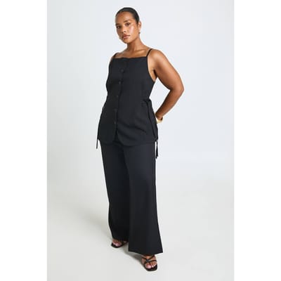 boohoo Dames Plus Gilet Met Vierkante Hals En Strikdetail Aan De Zijkant | Zwart | Maat: 44