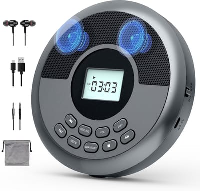 Ynkkvre - Cd Player Portable - Draagbare Cd-speler - Draadloze Bluetooth-verbinding En Ingebouwde Oplaadbare Batterij - 3-modus Audio - 1 - Grijs
