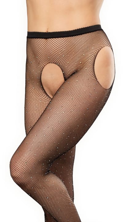 Amorable - Open Kruis Panty met Strass - One Size - Zwart