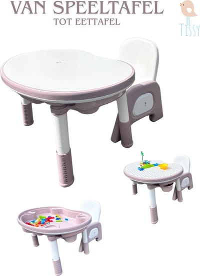 Speeltafel - 5 in 1 - Activiteiten Tafel - Bouwtafel- Aquaplay - Watertafel - Zandtafel - Tekentafel - Leestafel - Kindertafel - Geschikt Voor (Kleine) Bouwstenen - Wit/Blauw - Inclusief Met Stoel-Compatibel met grote merken - Cadeau - Zomer