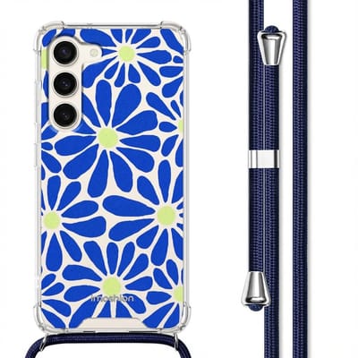 imoshion Hoesje - Geschikt voor Samsung Galaxy S23 - Design Hoesje met Koord - Cobalt Blue Flowers Connect