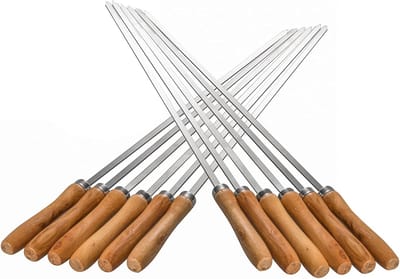 16-5in/42cm Platte Kebab Spiesjes RVS Barbecue Spiesjes met Houten Handvat Platte Metalen BBQ Spiesjes voor Grillen- Set van 12