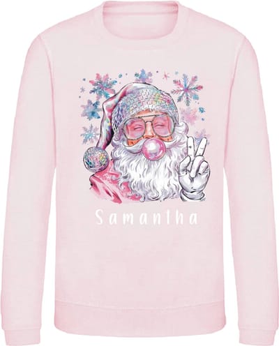 Kersttrui voor dames pink disco santa met naam-Maat S