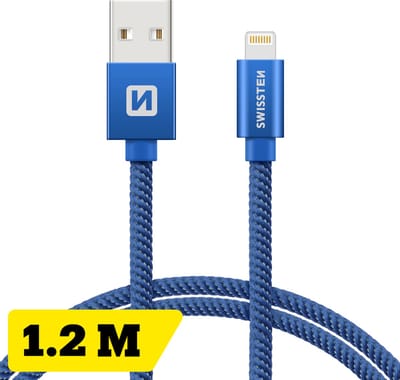 Swissten Lightning Oplaadkabel 1,2 meter – voor iPhone & iPad – Gevlochten Nylon USB-A Kabel – Blauw