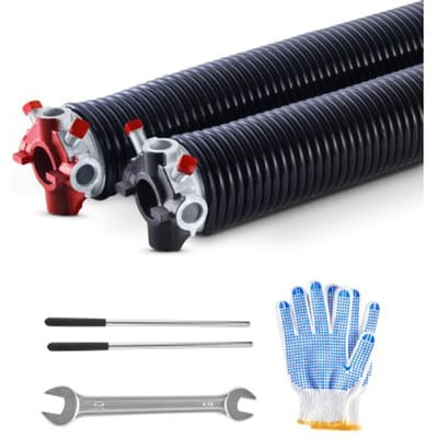 VEVOR Garagedeur Torsieveren (Φ 6,35 x Φ 50,8 x 889 mm) 16.000 cycli, zwart gecoat voor vervanging, garagedeurveren met antislip wikkelstangen, handschoenen en installatiesleutel