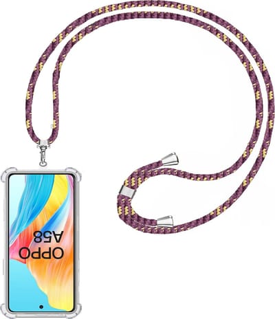 Telefoonkoord + Hoesje Geschikt voor OPPO A58 4G - Lengte Verstelbaar - Telefoonketting - Shock Proof Case - Paars