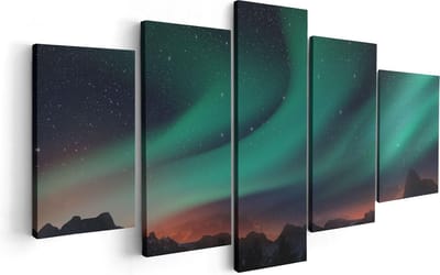 Artaza Canvas Schilderij Vijfluik Noorderlicht in de Bergen - 100x50 - Foto Op Canvas - Canvas Print